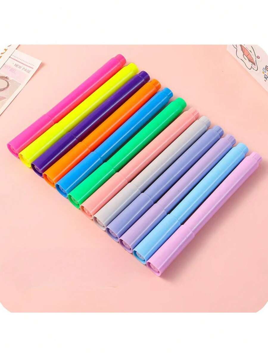 12 支/套女士多色荧光荧光笔，适用于 DIY 计划、记笔记、突出显示 - 彩色 - 查看 1
