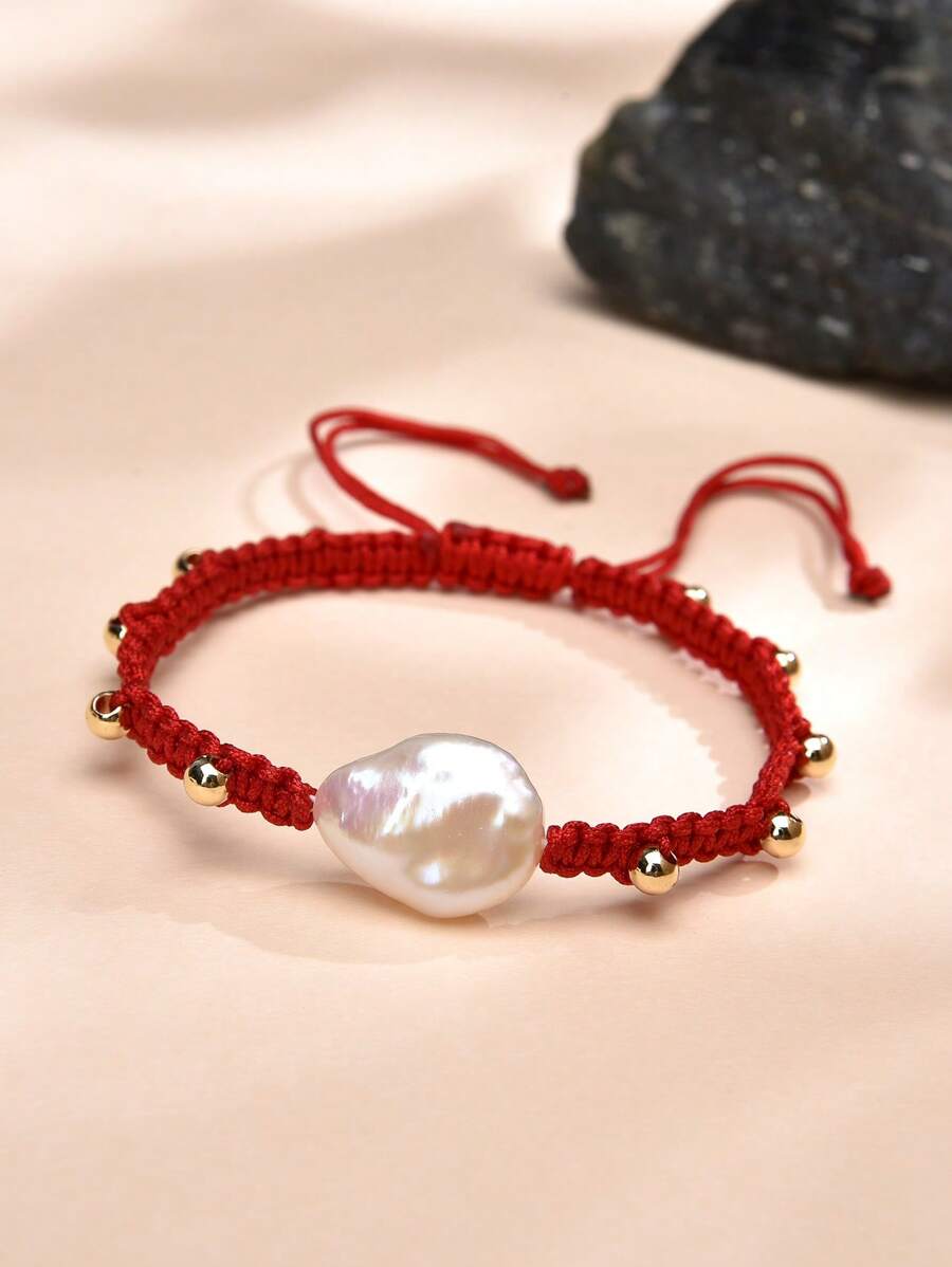 1 件 18K 镀金天然珍珠手工编织手链，适合男女情侣日常佩戴 - 查看 1