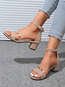 Sandalias de tacón grueso para mujer, sandalias de tacón alto y grueso con correa de tobillo de colores elegantes, sandalias de tacón alto versátiles y de moda, sandalias de tacón alto multifuncionales adecuadas para mujeres, regalo de vuelta a la escuela