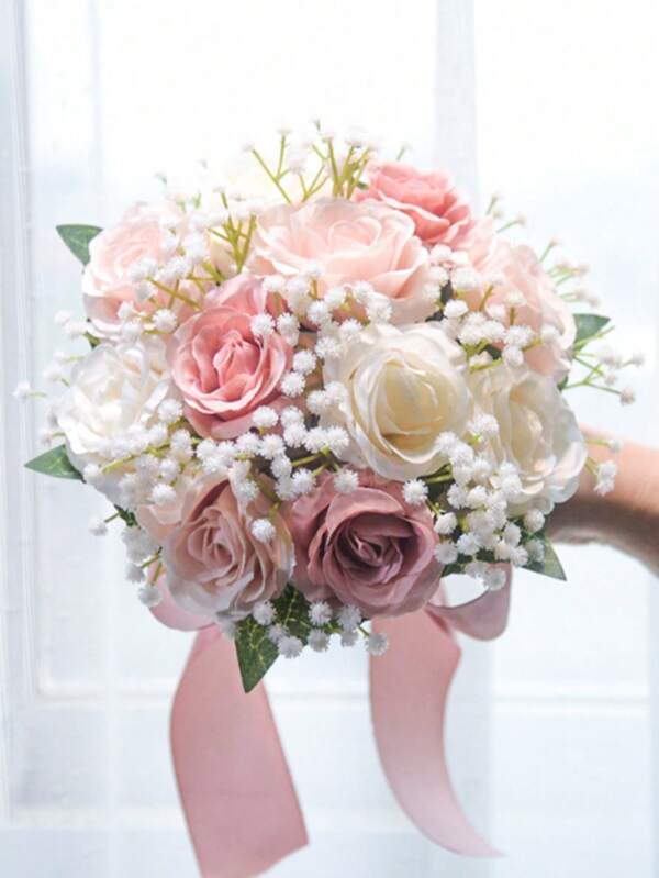 1 pieza Mini ramo de novia boda. Ramo de flores artificiales de dama de honor para decoración rústica de boda al aire libre, Día de San Valentín