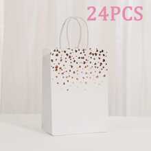 6/8/12/16/24pcs/Set 21*15*8CM Hot Stamping White Heart Pattern Gift Bags With Handles, Kraft Paper Gift Bags In Bulk, Suitable For Birthday, Wedding, Party, Party Supplies And Gift Decorations
