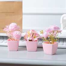 1 件迷你人造盆栽植物 - 塑料假花，适用于家庭办公室装饰，适合架子、桌面、书柜