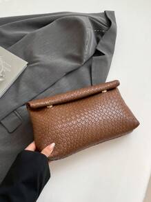 Woven Solid Color Clutch Bag, Elegant Fashion Envelope Bag, Party Ball Ladies Wedding Clutch, Rolled Chic Woven Handbag - Brown - View 9