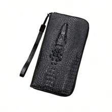 Cartera larga para hombres con cremallera, patrón de cocodrilo de lujo, bolso de mano  para hombres, bolsa de cintura, cartera de dinero para hombres de negocios, tarjetero - Negro - Ver 4
