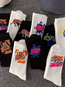 10 pares de meias femininas de cor variada, grafite, cano médio, moda versátil, macia, confortável, casual para o dia a dia