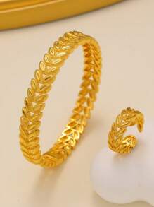 1 Set Of High-End Fashionable Rose Gold Hollowed Out Bracelets 1 Ring 1 - Yellow Gold - View 1