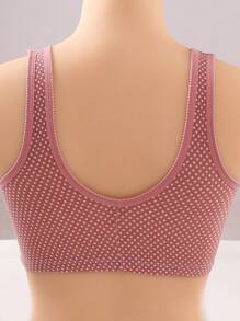 3pcs Polka Dot Decor Wire-Free Breathable Front Closure Sports Bra
