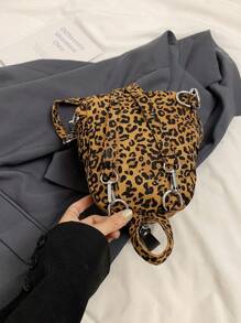 2025 Fashionable Leopard Print Mini Backpack, Versatile Personalized Daypack Bag For Travel And Students - Brown - View 3
