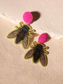 Pink Snail 有趣可爱的手工种子珠耳钉，创意卡通卡哇伊耳环，时尚珠宝，蝉动物爱好者丙烯酸树脂吊坠耳环，适合女士、女孩、夏季冬季假期海滩派对、送给她的礼物、情侣、复活节礼物 - 金蟬 - 查看 4