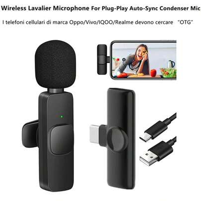 1 Set Wireless Lavalier Microphone ,Lapel Mics Plug-Play ,2.4G Ultra-Low Delay Built-In Noise Reduction Chip, Sound Proof,6H Working Time For Video Recording Interview Podcast Vlog