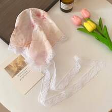 法式田园风蕾丝裹头巾时尚三角头巾女发圈头箍海边饰品复古优雅围巾丝带法式蕾丝三角头巾花朵发饰 - 彩色 - 查看 13