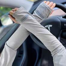 1 Paar Lange Ärmel Sonnenschutzhandschuhe - Dünn, einfarbig, locker sitzend, mit Daumenöffnung, UV-blockierend, zum Radfahren, für den Sommer, einfach und atmungsaktiv für Outdoor-Aktivitäten