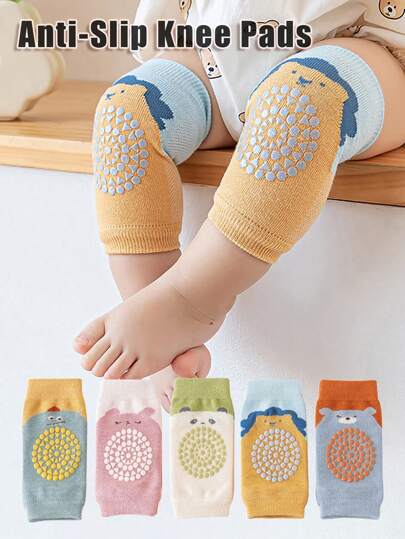 1 Pair Of Baby Cartoon Animal Crawling Anti-Slip Knee Pads Socks,Suitable For Infants & Children Learning To Walk Indoors