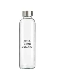 1pc Clear Glass Bottles With Lids 18 Oz And 24 Oz, Reusable Glass Water Bottles With Stainless Steel Cap For Juicing, Refrigerator, 100% Leak Proof, Glass Juice Bottles, Juice Cup, Coffee Cup, Drinking Sports Water Bottle For Fitness, Gym And Outdoor, Suitable For Both Cold And Hot Drinks, Mother's Day And Father's Day Gifts, Family Kitchen Party Office, Boyfriend And Girlfriend Gifts - Multicolor - View 14