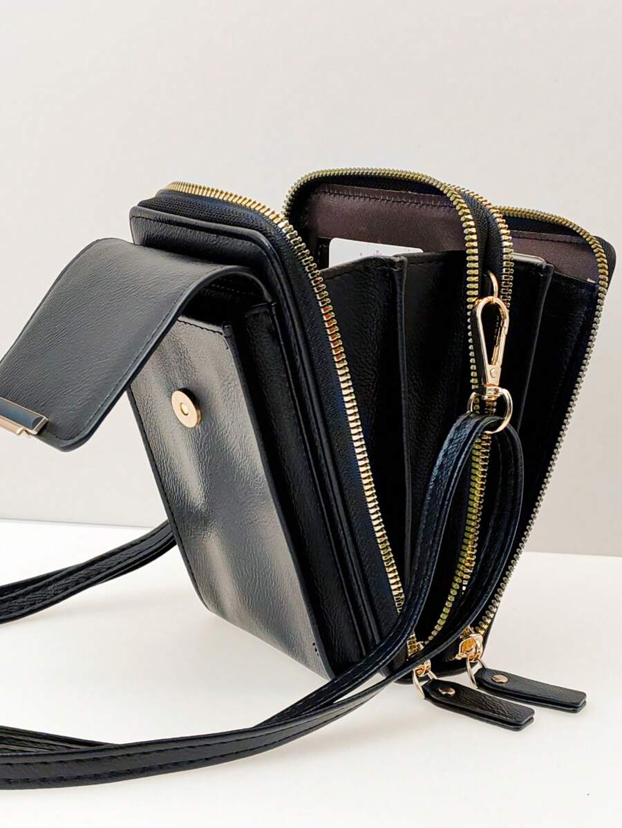 MINGYOU Crossbody Bag, PU Leather, Fashion & Young, Multi-Zipper, Multi-Functional Large Capacity, Phone & Wallet - Black - View 1