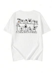Japanese Style Loose Fit Casual Cute Cartoon Dog Double-Sided Printed Short Sleeve T-Shirt, Suitable For Spring And Summer - White - View 4