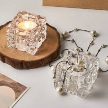 1 件多功能玻璃蜡烛装饰品，适合家庭使用，适合餐桌。透明水晶蜡烛，非常适合在欧式婚礼场景中营造浪漫氛围。