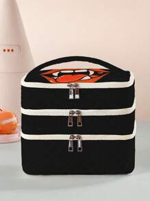 1pc Colorful Pattern, Heart Bow, Lip Graphic Print 3-Layer Makeup Bag, Portable Travel Toiletry Bag, Travel Pouch, Cosmetic Storage Box, Suitable For Beach, Swimming Pool, Swimwear, Travel Storage Bag, Cosmetic Bag, Large Capacity Toiletry Bag, For Small Items, Gifts, Holidays And Festivals, Multifunctional Toiletry Organizer Bag, School Makeup Bag, Back To School Supplies, Cosmetic Toiletry Storage, School Supplies, Storage Bag, Dorm Essentials - Multicolor - View 7