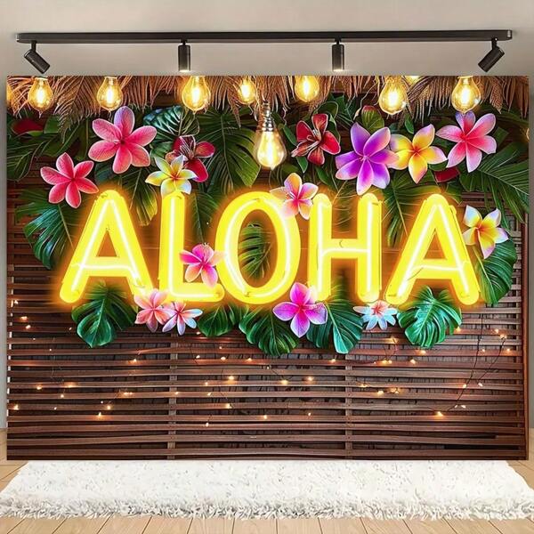 Aloha Party Background Cloth - Tropical Hawaiian Beach Lua Theme, Multifunctional Polyester Banner For Birthday And Photo Booth Decoration