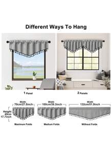1pc V-Shaped Valance With Black Tassels, Japanese Minimalistic Style Faux Linen Voile Curtain Panel, Suitable For Living Room, Bedroom, Kitchen Windows And Doors, Room Divider