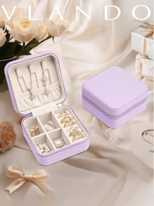 1pc Mini PU Leather Travel Jewelry Box, Portable Jewelry Storage Case For Rings, Earrings, Necklaces, Waterproof & Dustproof, Perfect Gift For Christmas And Birthday Summer Travel, Vacation Home Bathroom Decor