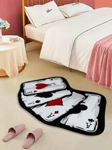 1 件可爱 Ins 风格扑克牌图案地毯，1000g 天鹅绒 + TPR 防水底，时尚有趣的蓬松防滑耐磨不规则形状床边地毯，适用于客厅、卧室、厨房、浴室、洗衣房、游戏室、女孩/男孩房间装饰、家居装饰、所有季节