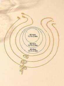 3 件/套优雅时尚的方晶锆石镶嵌心形、数字 8、蝴蝶结装饰金链不锈钢项链，奢华珠宝礼物，适合女性，母亲节礼物 - 金黃色 - 查看 6