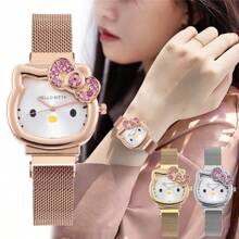 1 Fashionable Cartoon Rhinestone  Watch, Available In 4 Colors For Girl To Choose From, Equipped With A Milan Strap Watch With A Bow, Used As A Valentine's Day Decoration Gift, Easter Gift