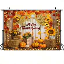 1 件带有南瓜和向日葵的丰收主题派对装饰、感恩节火鸡照相亭背景、秋季节日墙壁装饰横幅、聚酯感恩节背景横幅 - 彩色 - 查看 5