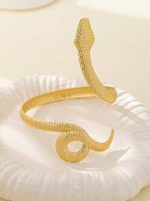 1pc Modern Minimalist Lightweight Fashion Snake Bangle, Flexible Metal Snake Design Open Cuff Bracelet - Contemporary Boho Style Accessory, Suitable For Daily Stacking, Gifting To Friends & Family, And Beach Party - Yellow Gold - View 2