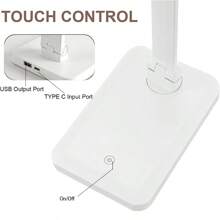 1pc Touch Control Table Lamp, Support Mobile Phone Charging, Three Levels Of Brightness Adjustment Desk Lamp, Suitable For Office Work And Reading - White - View 9