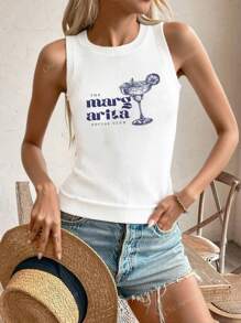Nouveau débardeur pour femmes à encolure ronde pour le printemps et l'été, imprimé avec un motif de calice. t-shirts d'été blancs, simples et élégants, adaptés pour les trajets quotidiens. Hauts pour femmes d'été