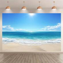 1 Fundo de céu de praia de fibra de poliéster estilo costeiro, decoração de parede com paisagem oceânica havaiana, sem penas, adequado para adereços fotográficos de feriados e festas, sem necessidade de energia, adequado para uso universal interno/externo