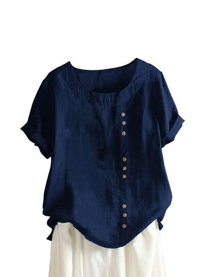 Womens Solid Color Round Collar Loose Fit T-Shirt Short Sleeve Summer Autumn Tops Casual Workout Yoga T Shirts Tops