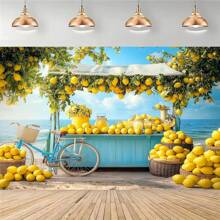 1 Banner de fundo de bicicleta de praia com barraca de limão de verão em fibra de poliéster, adequado para aniversários, casamentos, aniversários e decorações de festa multifuncionais, com tamanhos que variam de 39 x 59 polegadas a 70,8 x 90,5 polegadas