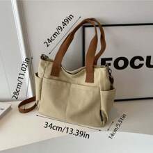 1pc,Large Capacity Canvas Tote Bag, Multi Pockets Shoulder Bag, Reusable Shopping Bag, Easy To Carry With Comfort Handle, For Daily Use And Gifts Portable Handbag For School Work Travel Shopping - Multicolor - View 3