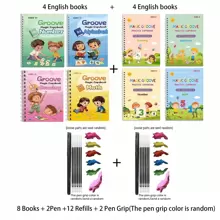 4 Books + 1 Pen + 6 Refills + 1 Pen Grip (Pen Grip Color: Blue, Pink, Red, Yellow, Green, Purple - Random Color) 1 Set Of Reusable Handwriting Practice Workbooks For Children, To Improve Children's Writing Skills Through Comfortable Tracing, Common Words, Grooves, And Magic Practice Educational Games, Learning To Write, Educational, Books, Toys, Adhd,Kids Books,Kids Toys,Educational Toys