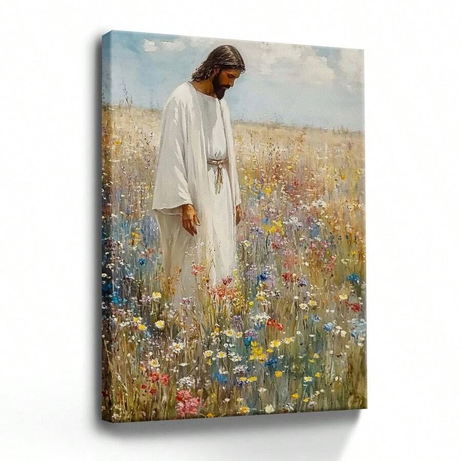 1 Pc, Framed Canvas Wall Art Jesus, Jesus, Art Print Canvas Poster, Canvas, Wall Art, Living Room, Kitchen, Bedroom, Bathroom, Classroom, Office, Dorm Room, Hallway, Cafe, Bar, Home, Home Decor, Wall Decor, Framed Wall Newspaper, Art Print, Wall Art, Holiday, Gift, Room Decoration. Home Decoration Festivals 4 - 黑色 - 查看 1