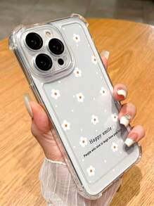 1pc Cute Flower Print Pattern Space Case Anti-Fall Transparent Phone Case, TPU Full Coverage Shock-Proof Lightweight Protective Cover Compatible With IPhone 16/11/13/15/15 Plus/15 Pro/15 Pro Max/12/14 Pro Max/XS/XR/11 Pro/11 Pro Max/12 Pro/12 Pro Max/13 Pro/13 Pro Max/14 Pro/14 Plus/7/8 Plus