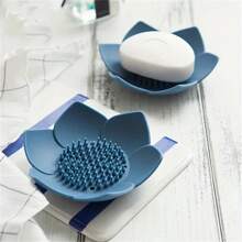 Lotus Shape Silicone Soap Dish With Drainage Hole, Scented Soap Tray Suitable For Shower And Bathroom, Battery-Free