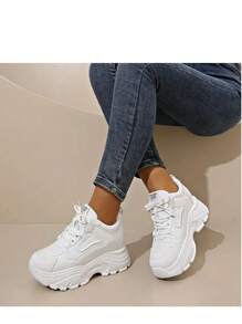 Women's Hidden Heel Small White Sneakers, 2025 New Spring Casual Platform Chunky Chunky Sneakers To Make Legs Look Longer - White - View 3