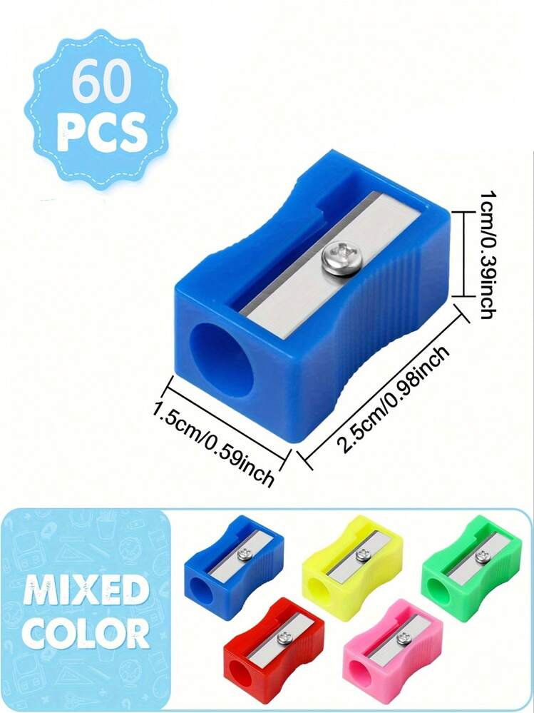 60pcs/120pcs Loose Pencil Sharpener, Colorful Pocket Mini Handheld Pencil Sharpener Back To School - Multicolor - View 11
