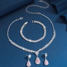 3 件时尚女士水滴项链和耳环套装，适合婚礼季节、宴会和派对配饰 - 彩色 - 查看 5
