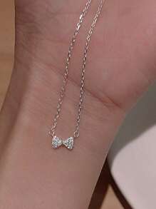 1pc Elegant & Sweet Bow Pendant Necklace, 925 Sterling Silver, Fashion Versatile Lightweight Design, Suitable For Women Everyday Wear - Butterfly Necklace - View 1