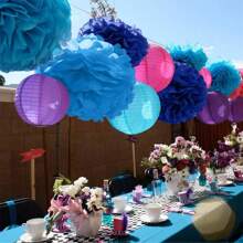 Tissue Paper Pom Poms - 24 Pieces Set - Assorted Sizes - Blue Party Decorations For Birthdays, Weddings, Special Occasions (Blue Navy Assortment)