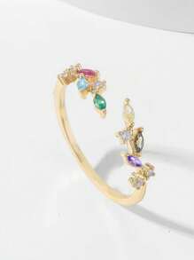 Fashionable Micro-Set Colored Zirconia Leaf Ring For Women's Sterling Silver Simple Versatile Opening Adjustable Rings Gift To Friends - Tree Leaf Ring - View 2