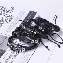 Conjunto de 5 peças de contas de caveira trançada e pulseira, estilo punk