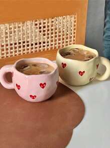 1 件创意心形陶瓷杯，高品质家用水杯，情侣杯，可爱办公室咖啡杯，返校