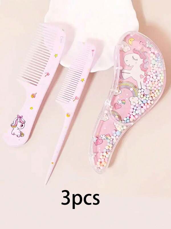 3pcs Unicorn & Rainbow Hair Brush Set - Versatile Wet/Dry Styling Brushes With ABS Plastic Handles, Accented With Colorful Beads, Suitable For All Hair Types, Perfect Gift For Teens & Adults,Hair Brush,Comb,Hair Tools,Hair Products And Accessories For Barber Salon Beauty Travel Essentials,Hair Brush,Slick Back Brush,Styling Brush,Curly Hair Brush,Edge Brush,Hair Comb,Brush Hair,Hair Brush Set,Comb Hair,Comb For Curls,Detangling Brush,Hair Brush For Women,Hair,Travel,Hair Products,Hair Tools,Hair Stuff,Barber,Barber Accessories,Barbershop,Hairdressing Equipment