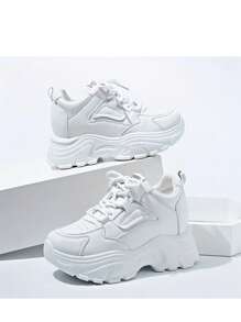 Women's Hidden Heel Small White Sneakers, 2025 New Spring Casual Platform Chunky Chunky Sneakers To Make Legs Look Longer - White - View 2
